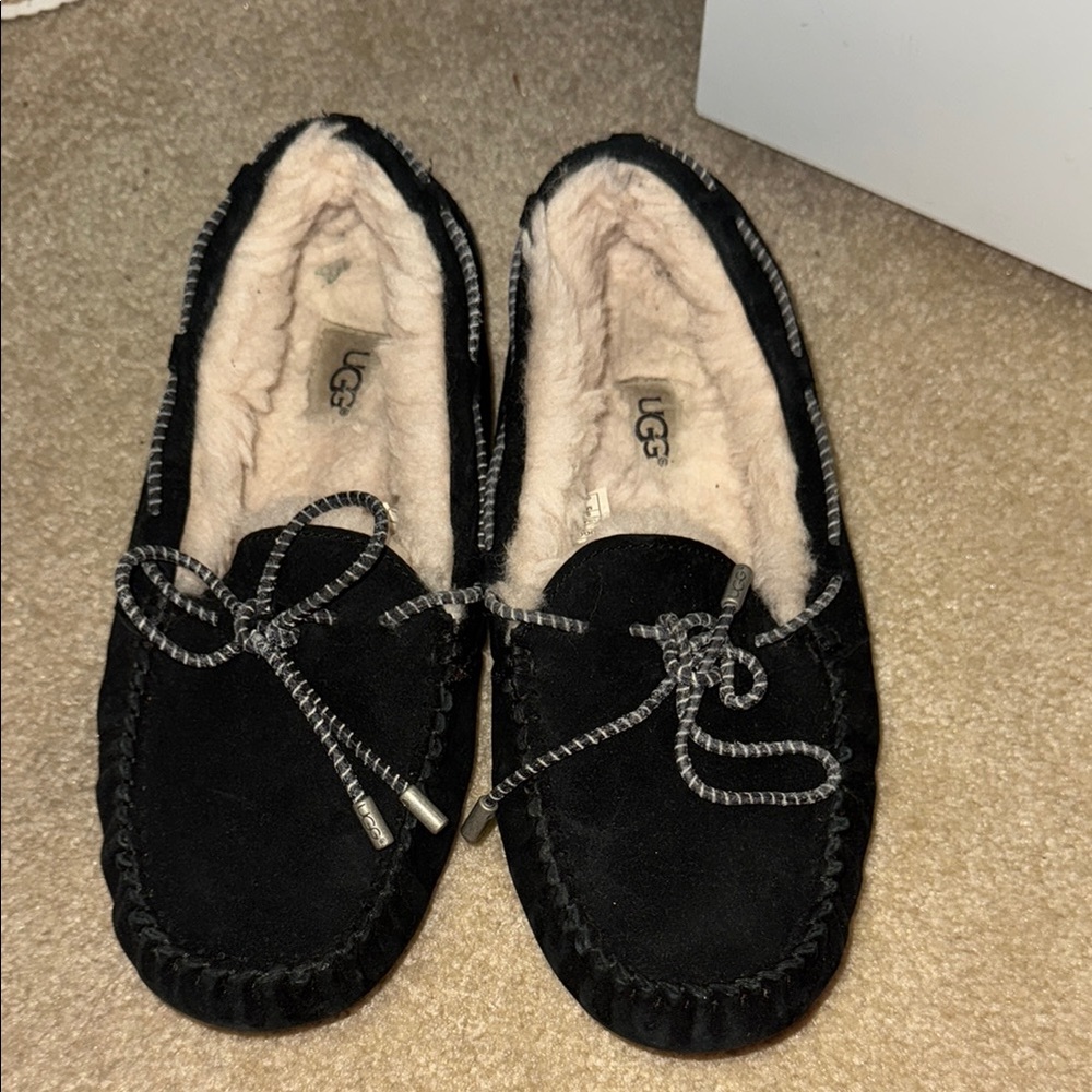 UGG Black Moccasin Slippers with Cream Lining - Like New!